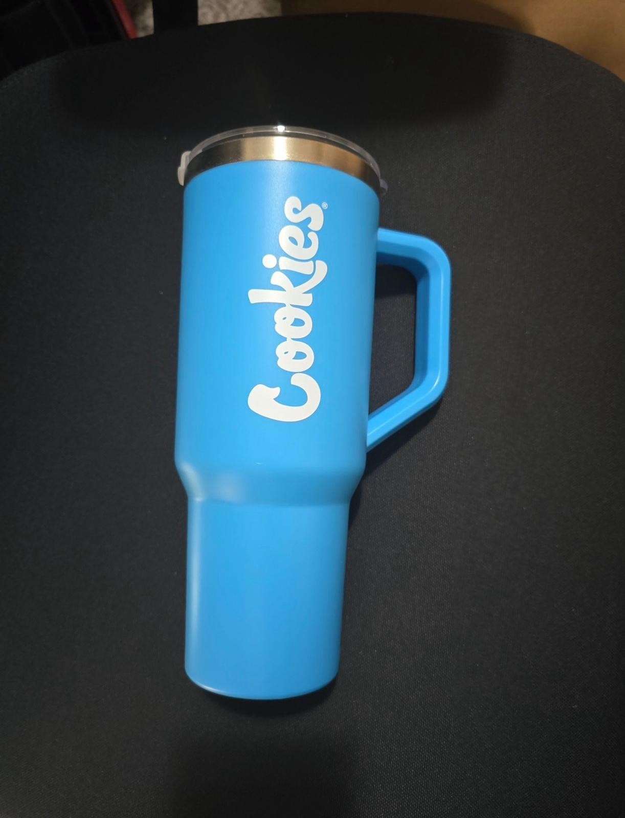 Cookies Blue Insulated Travel Tumbler with Handle, Plastic Stainless Steel