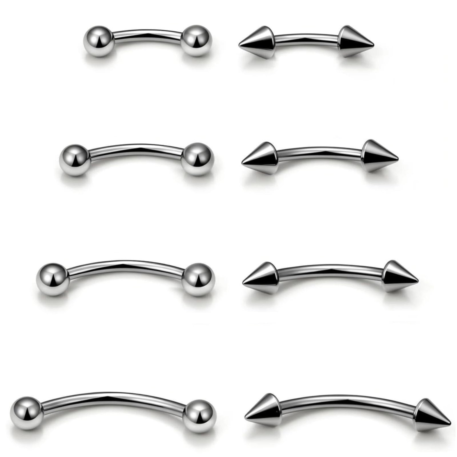 Boernfnso 6mm, 8mm, 10mm, 12mm, Silver tone Eyebrow Piercing Jewelry 16G 