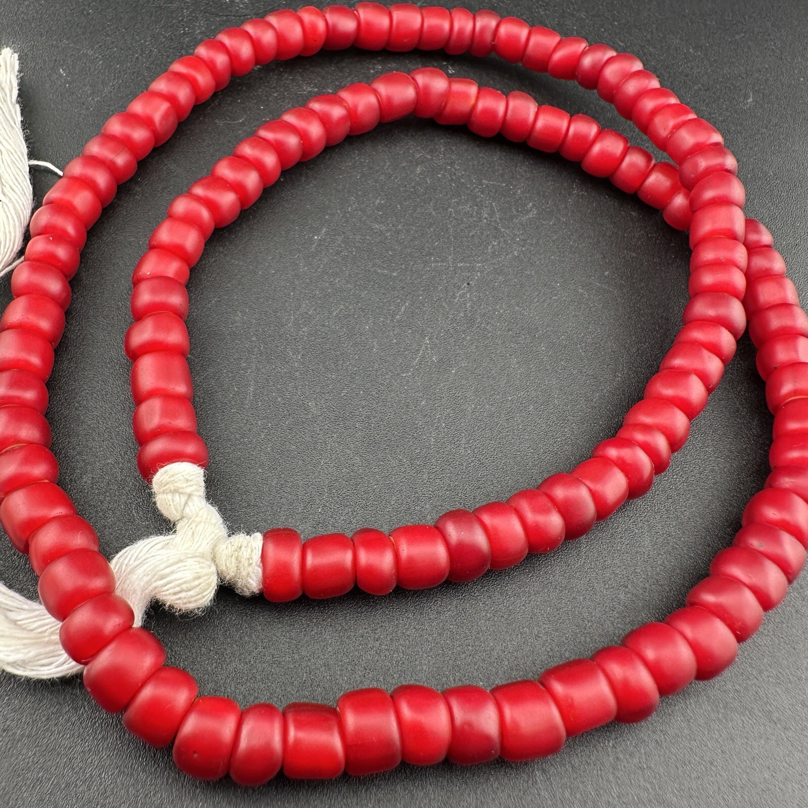 Antique Venetian Red WhiteHeart Beads Long String Rare