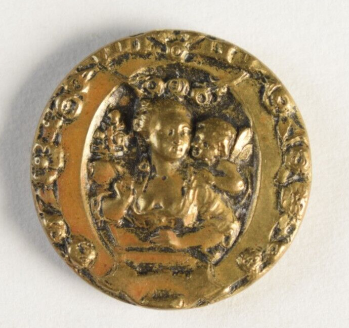 19th C. Cupid Whispering To Lady Fancy German Brass Button R167