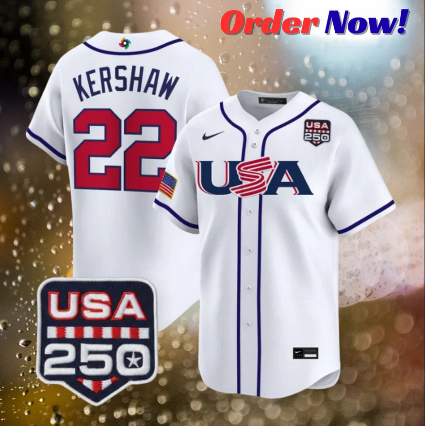 Clayton Kershaw #22 Team USA White 2026 USA 250 Patch Stitched Jersey All Sizes