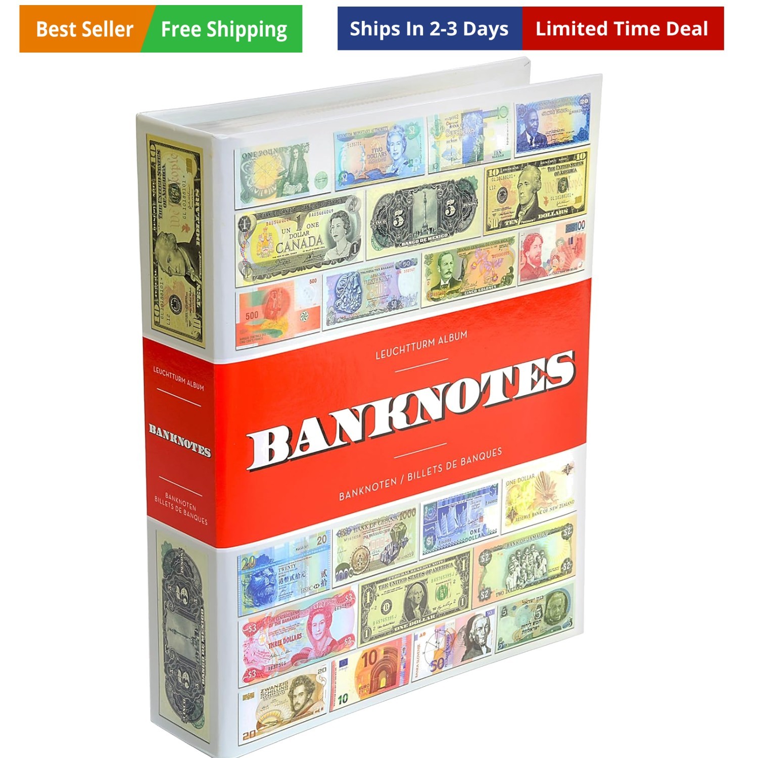 - Currency Album with 100 Integrated Sheets to Store and Display 300 Banknote...