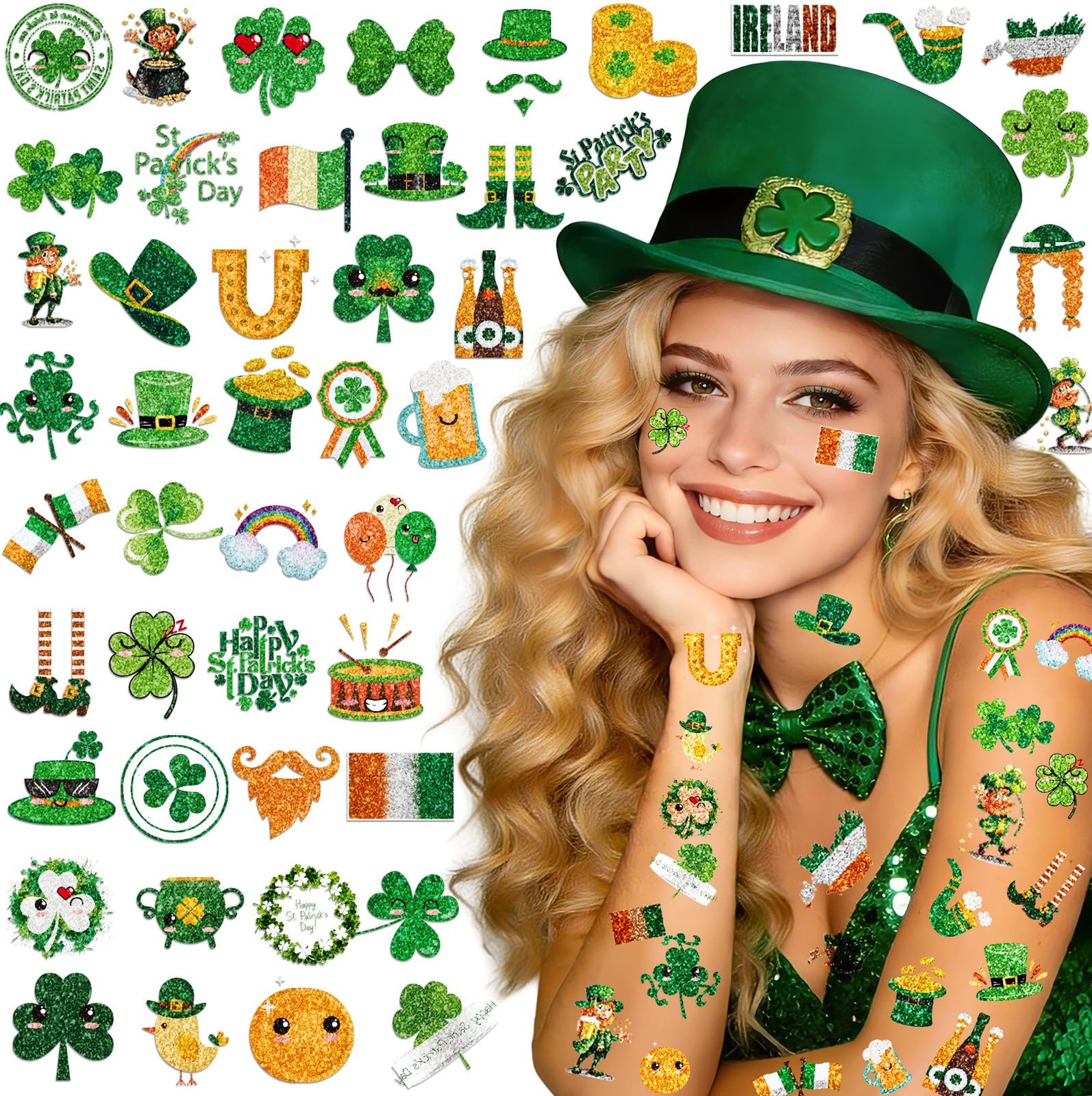 St Patricks Day Accessories & Decorations, 48Pcs St. Patrick's Day Tattoos & ...