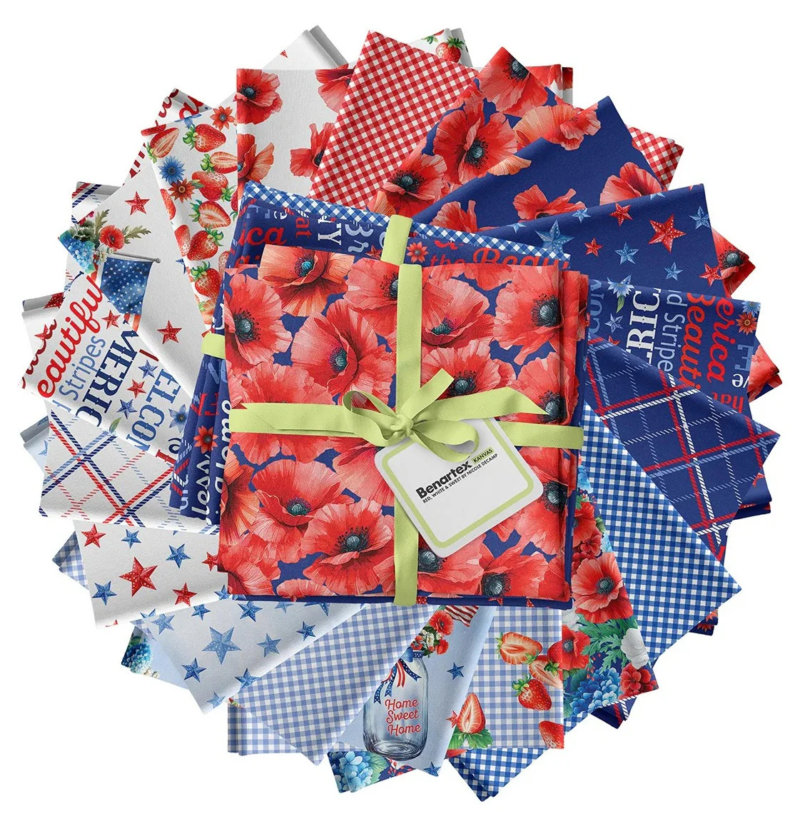 Benartex - Red, White & Sweet Fat Quarter Bundle by Nicole Decamp 18 pcs