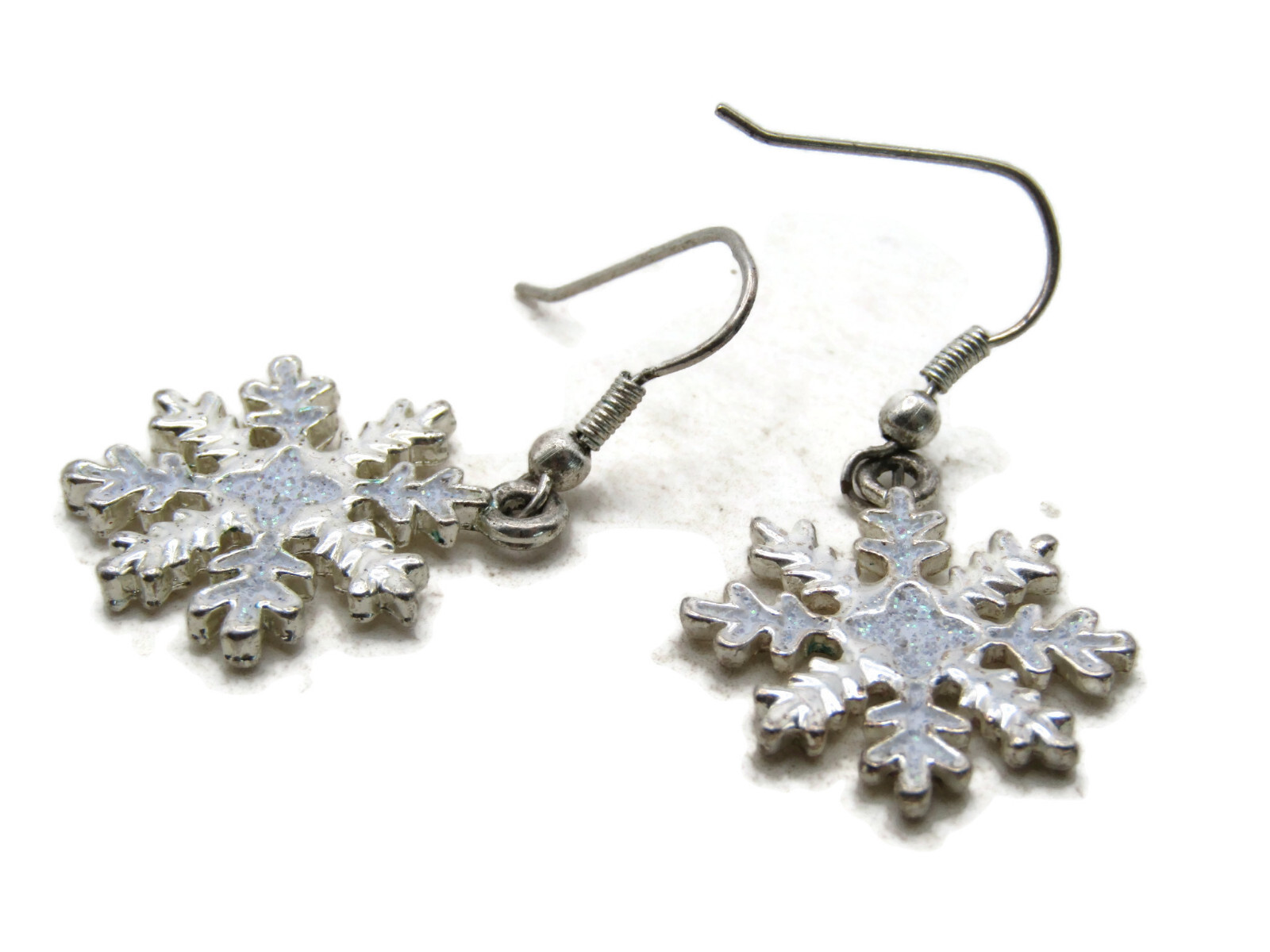 Glitter Snowflake Earring Set Silver Tone