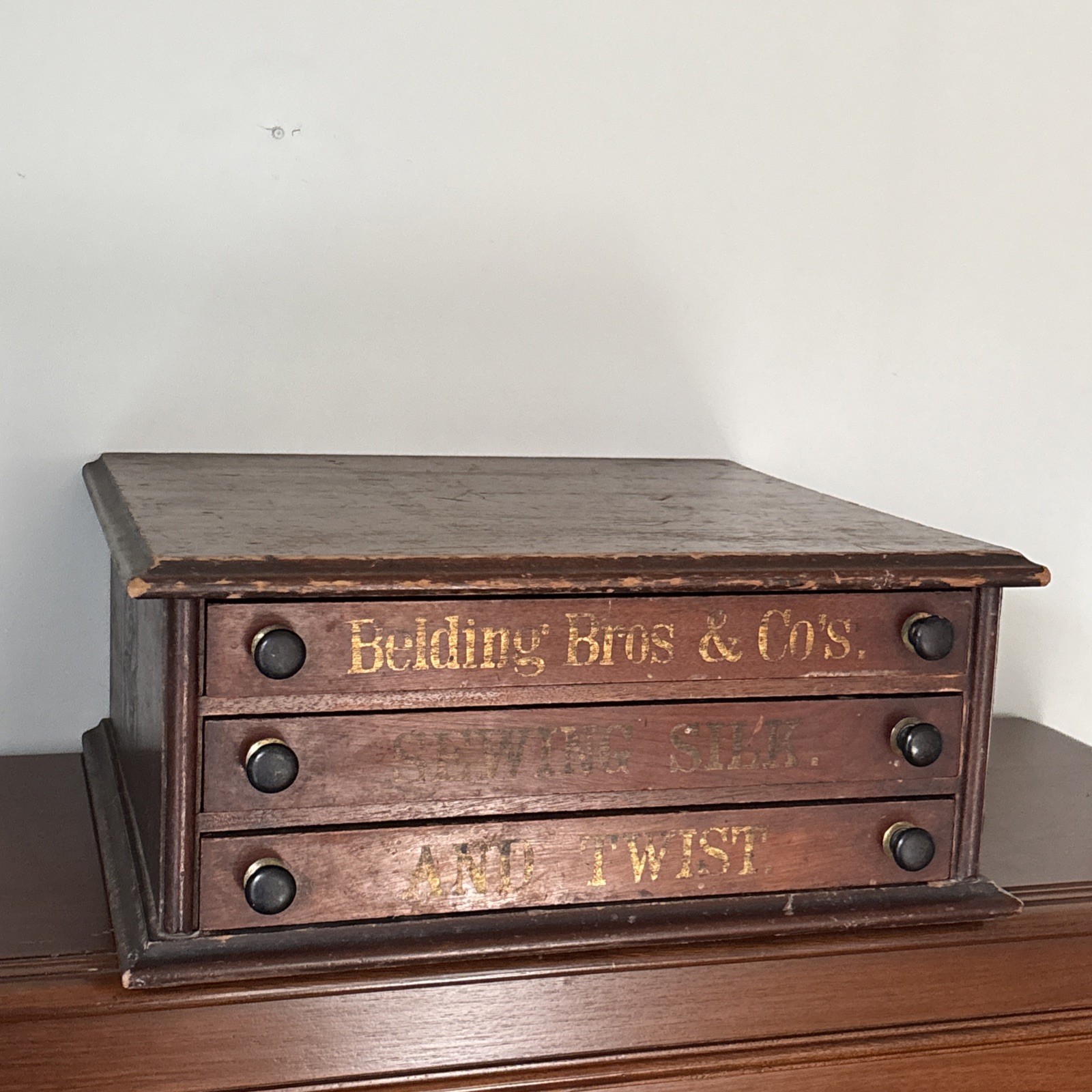 Antique Belding Bros Co’s Silk Advertising Drawer General Store Counter Cabinet