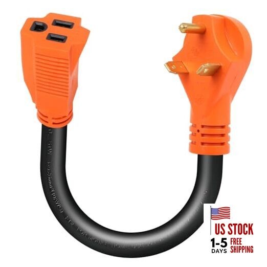 RV Power Adapter 30 Amp to 15 Amp RV Adapter, NEMA TT-30P Male Plug to 5-15R 