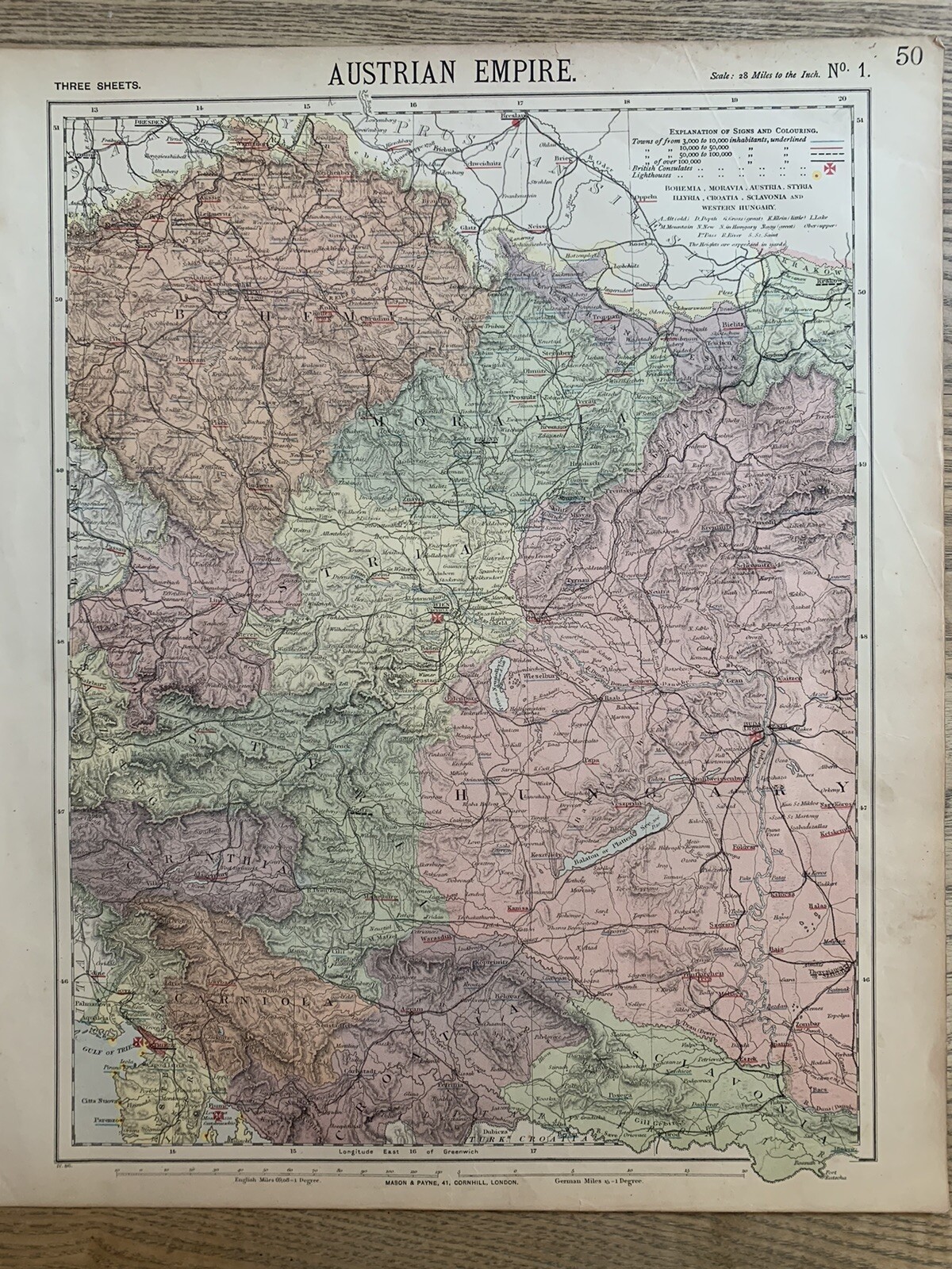1889 AUSTRIA WEST HUNGARY BOHEMIA MORAVIA ANTIQUE MAP BY LETTS, SON & Co.