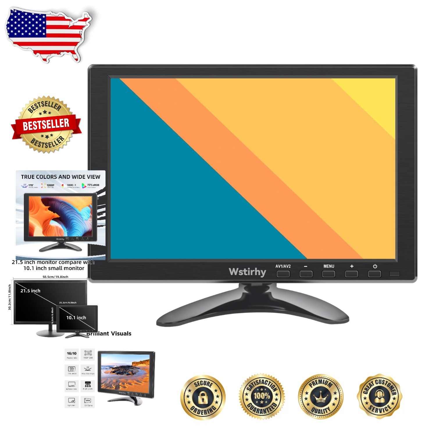 Stunning 10.1" HD Display 1920x1200, VA Panel, 16.7M Colors, Wide Angle, Remote