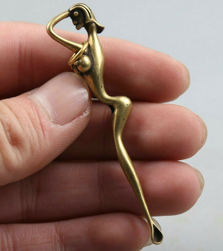 Curio China Bronze Naked Naked Beautiful Woman Beauty Small Earpick Pendant