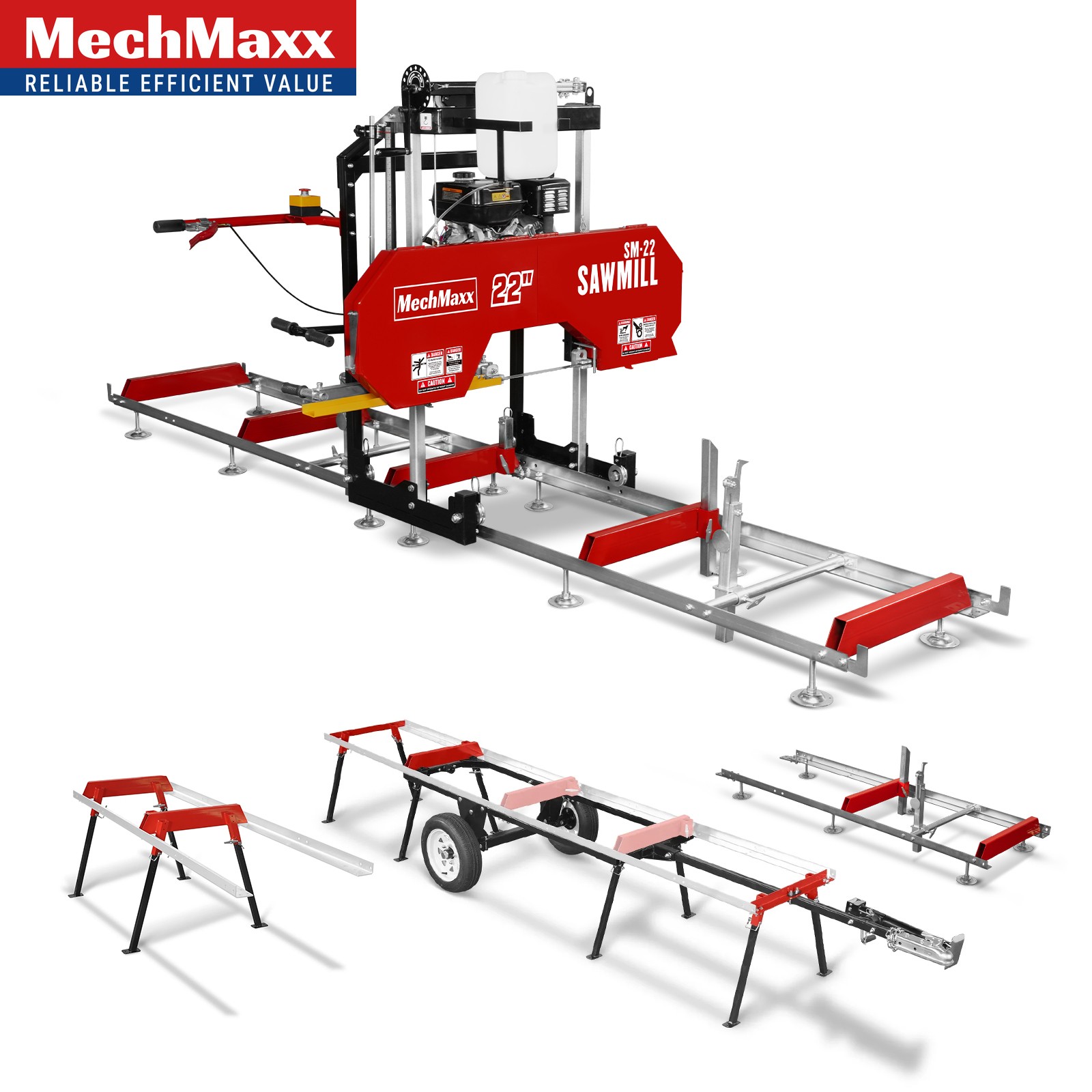 22'' Portable Sawmill With Trailer,274cc 8.1HP Engine,20' Track Length,SM-22