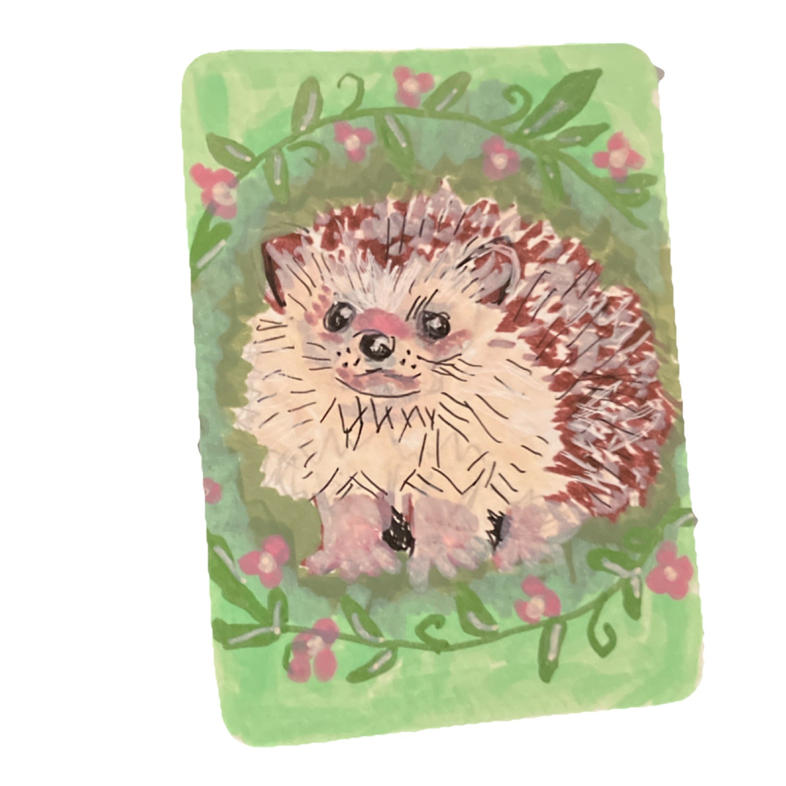 Original ACEO Hedgehog Painting Acrylic Pen Miniature Signed MRB