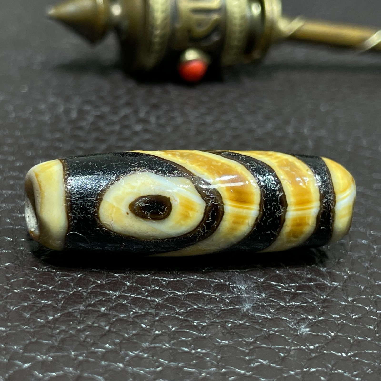 Himalayan Old Agate 2 Eye Tibetan Ancient DZI Beads Amulet Pendant 33×11mm #4492