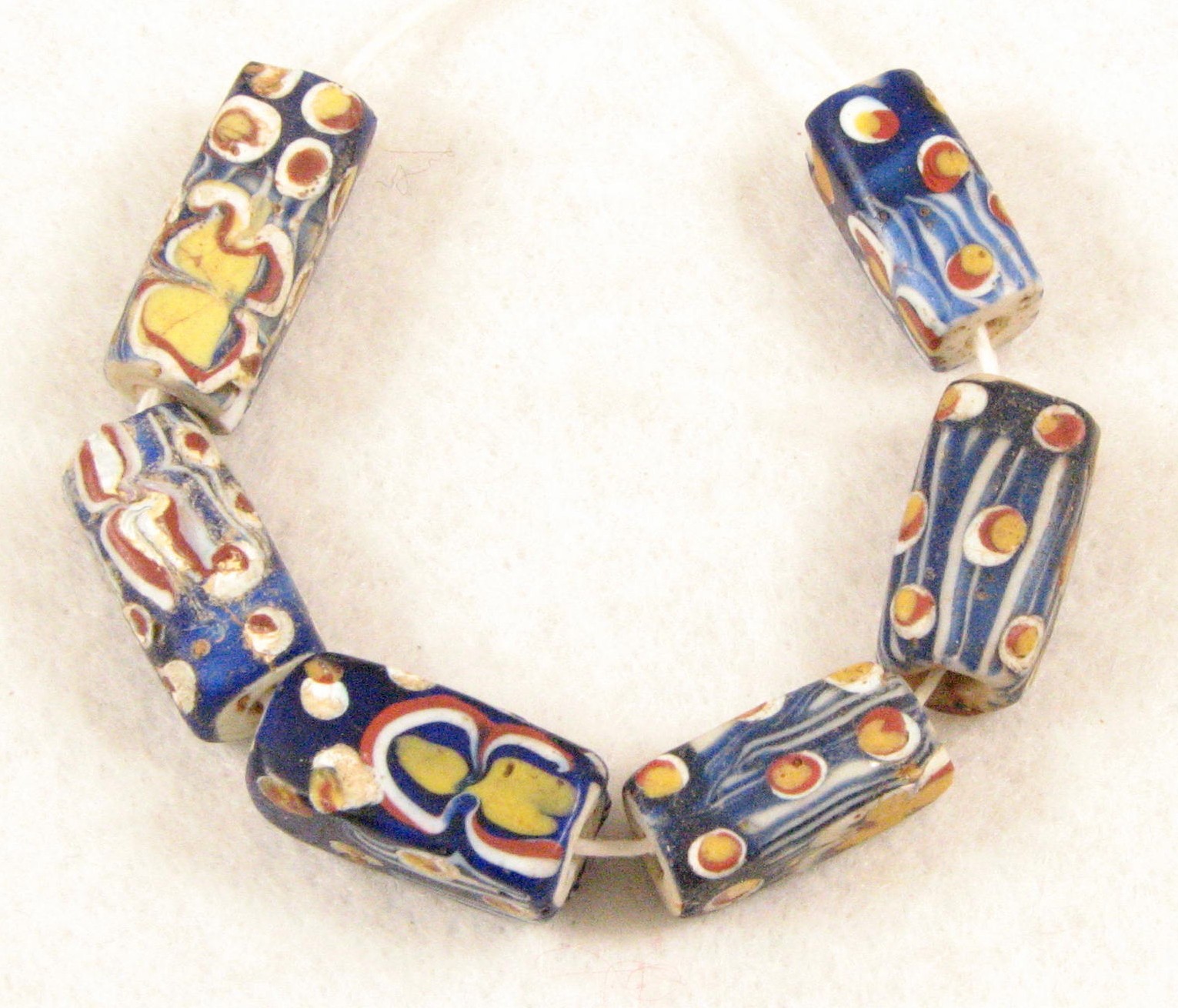 6 Old Venetian Glass Blue Rectangle Eye Lampwork African Trade Beads