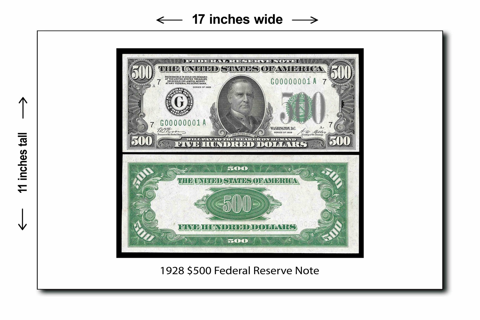 1928 $500 Federal Reserve Note - 11x17 Poster