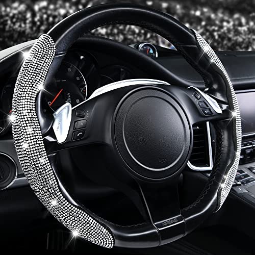  Bling Diamond Segmented Steering Wheel Cover with Crystal Silver Diamond