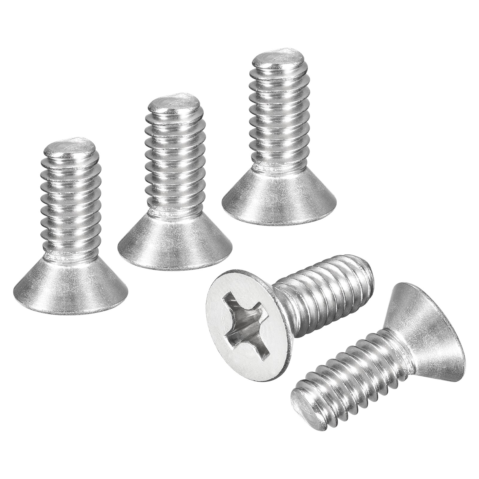 1/4"-20x5/8" Flat Head Machine Screws -15pcs -304 Stainless Steel -Silver