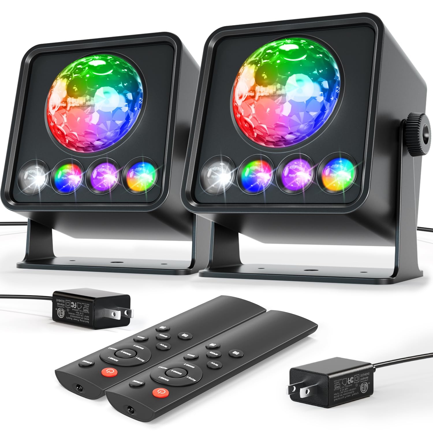 2-Pack Sunset Lamp Disco Ball Party Lights - Sound Activated LED Strobe & Sta...