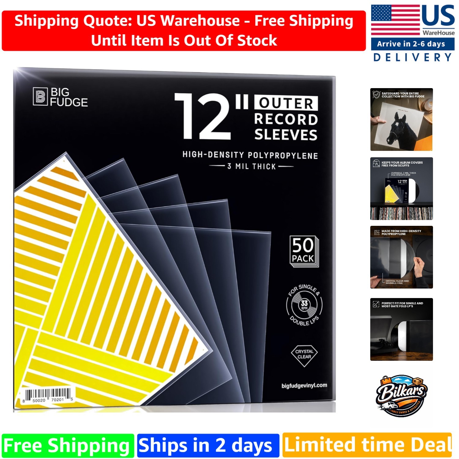 12" Crystal Clear Vinyl Record Sleeves - 50 Pack for Optimal LP Protection