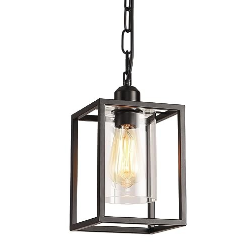 Farmhouse Pendant Light,Black Metal Frame Hanging Light Fixture 1 pendant light