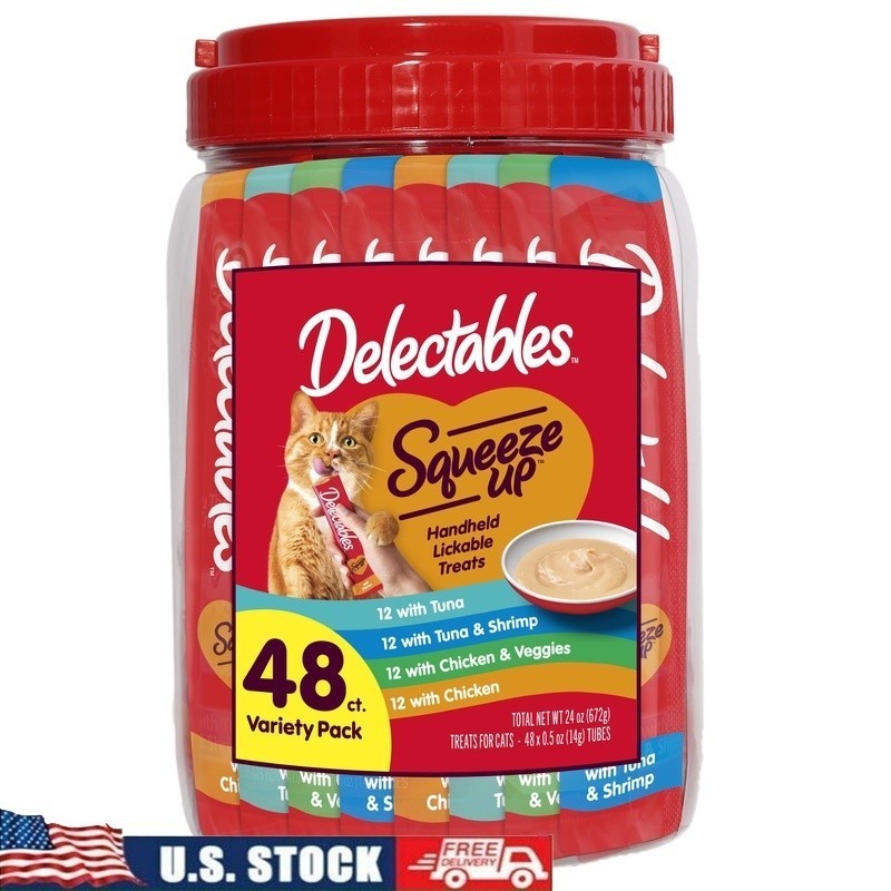 Interactive Lickable Cat Treats Variety Pack 48 Tubes Grain-Free Puree Snacks US