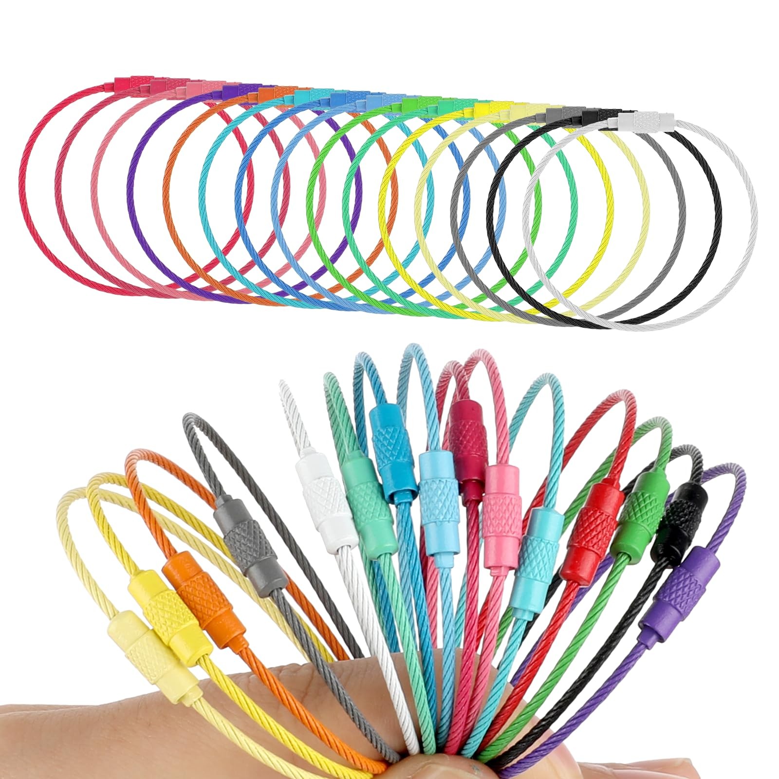 15 Pack Stainless Steel Wire Keychains Metal Luggage 16cm/6.3inch, Multicolor 