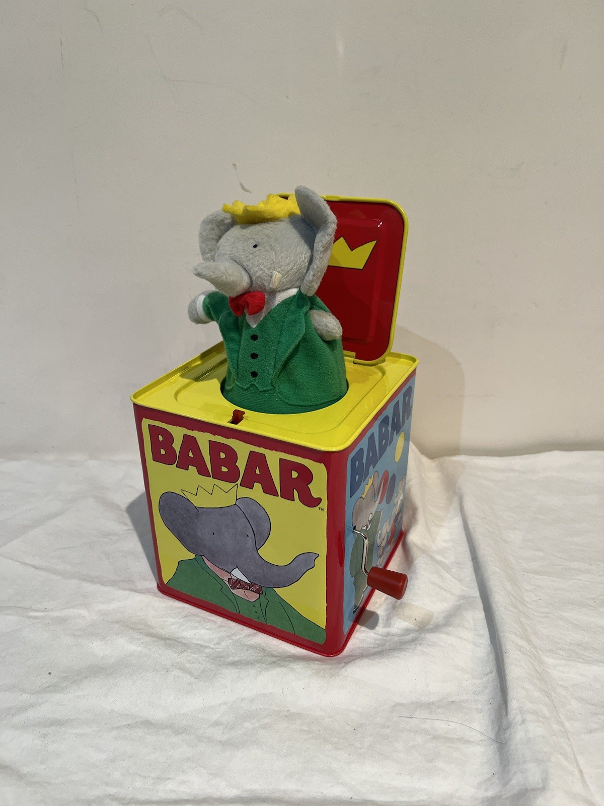 Babar Elephant Jack in the Box Tin Musical Toy. Works!