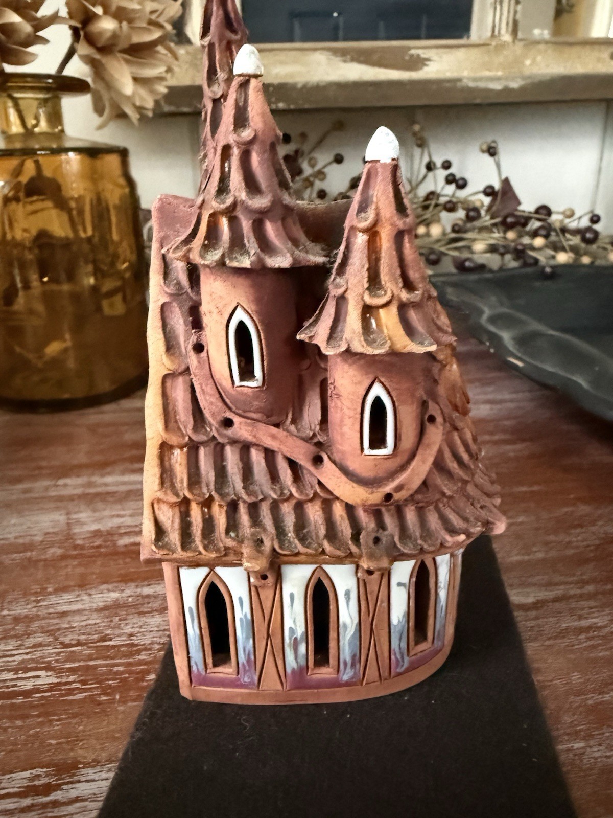 Lithuanian Clay And Enamel Cottage Incense Burner