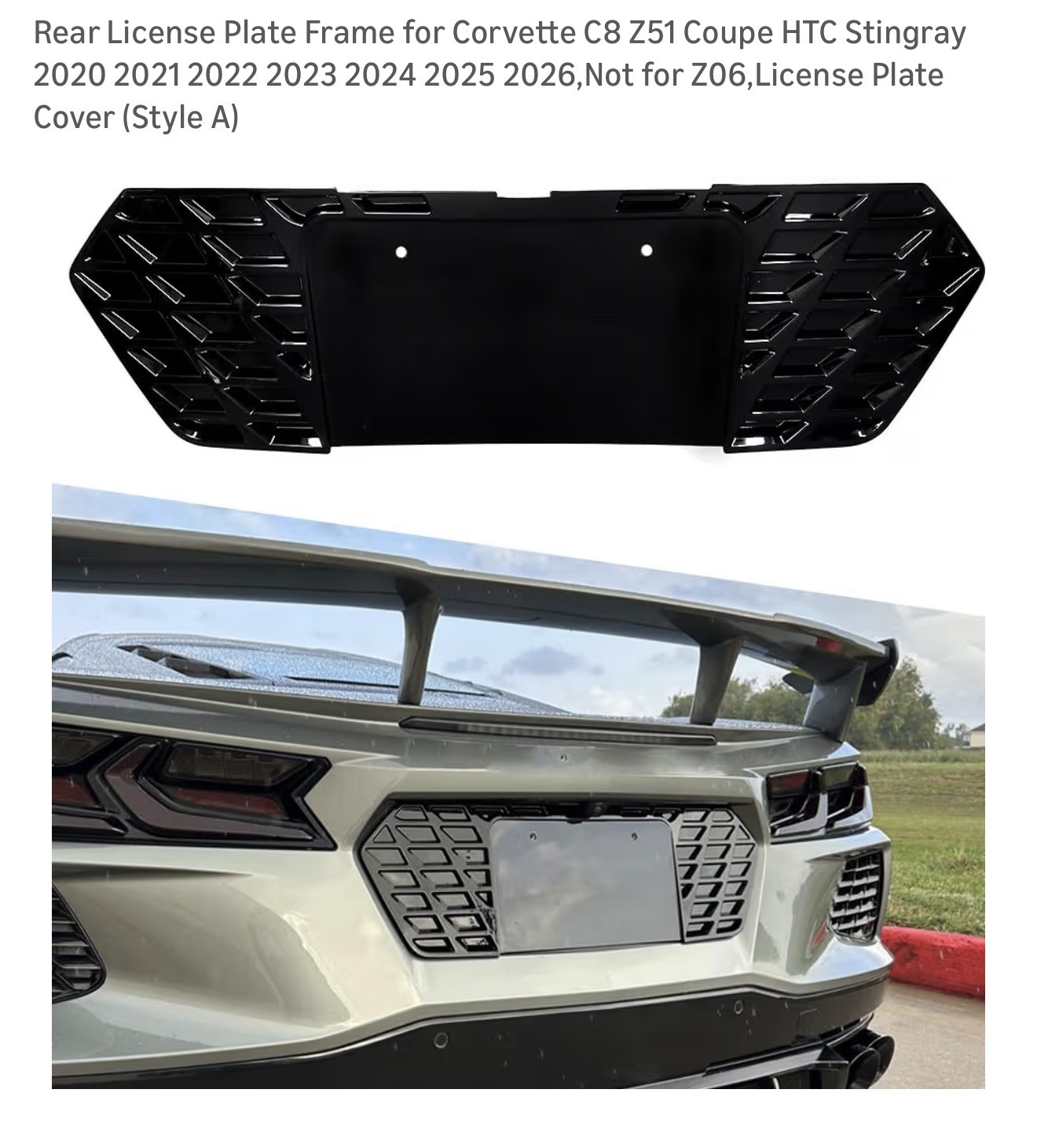 Rear License Plate Frame for Corvette C8 Z51 Coupe HTC Stingray 2020 2021 202...