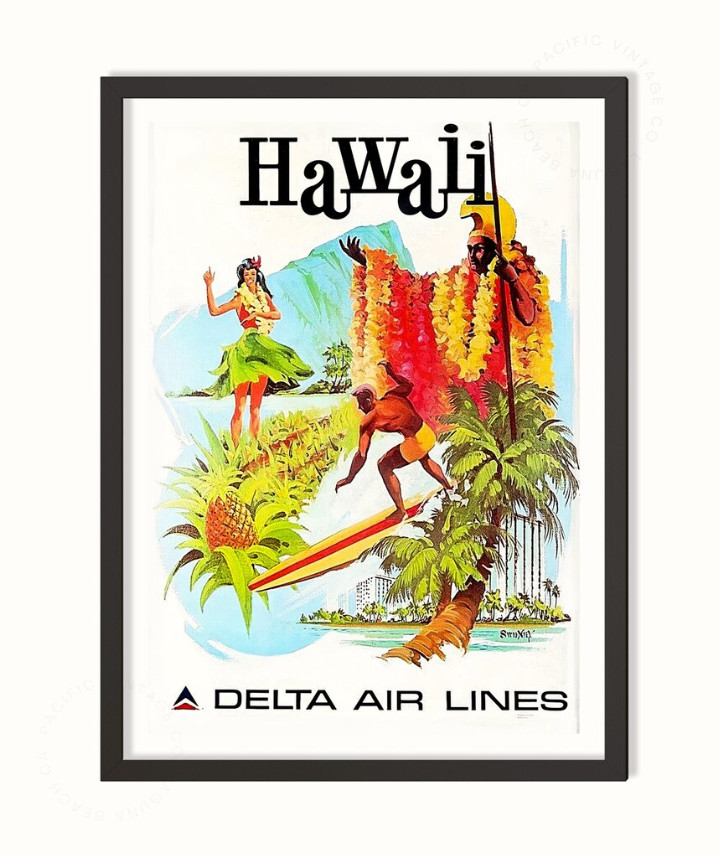 Vintage Hawaii Travel Poster | Retro Island Surf and Hula Art