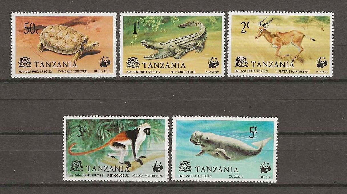 TANZANIA 1977 WWF SG 212/216 + MS 217 MNH