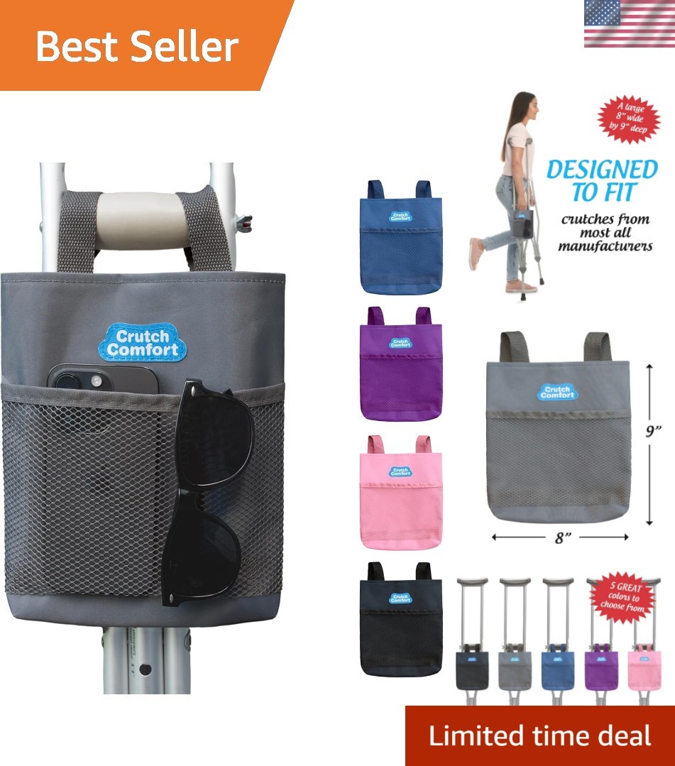 Large Universal 2-Pocket 8"x9" Crutch Bag/Tote/Pouch