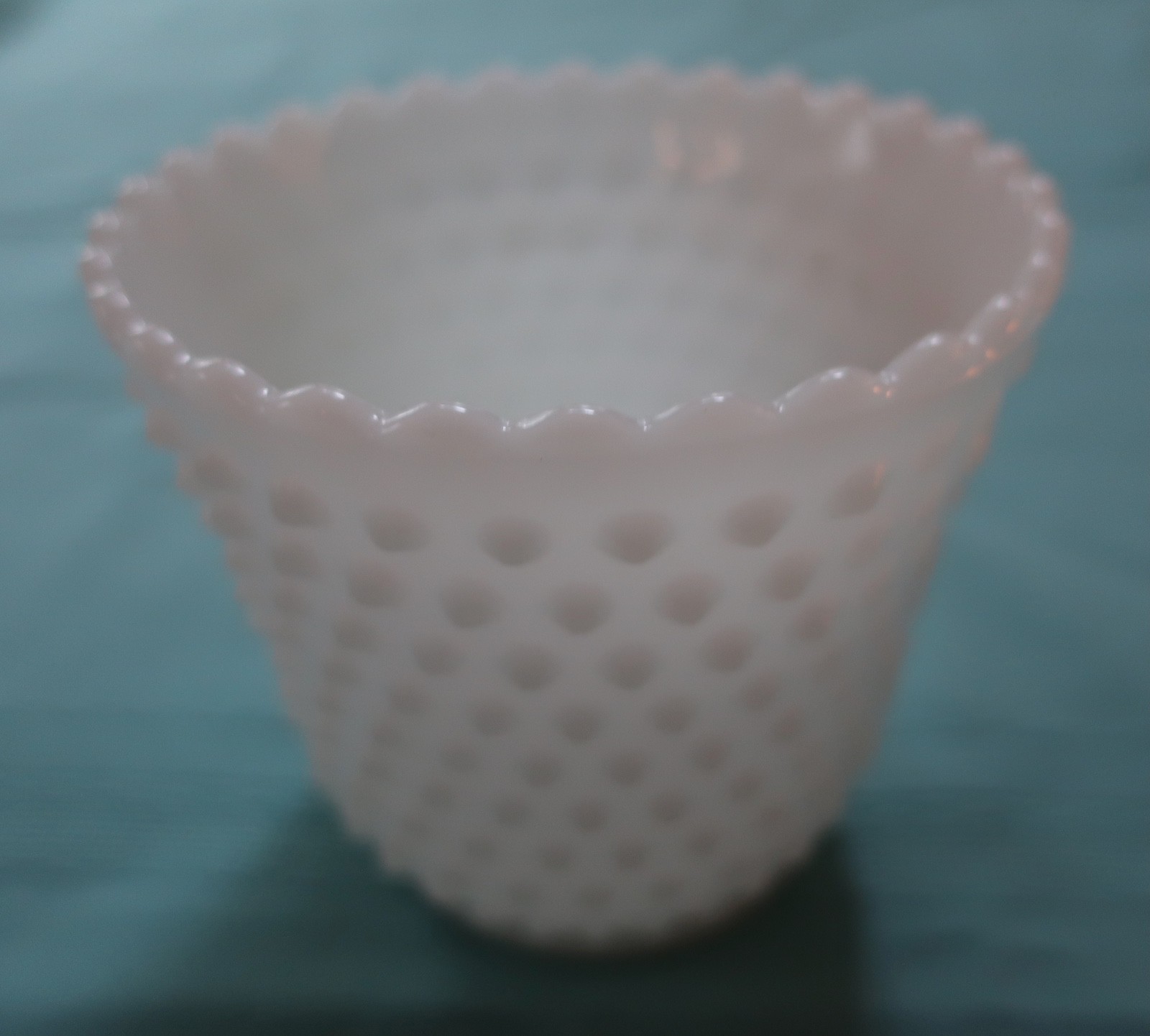 Vintage Fire King Scalloped Hobnail White Milk Glass 4 1/2" Vase Planter