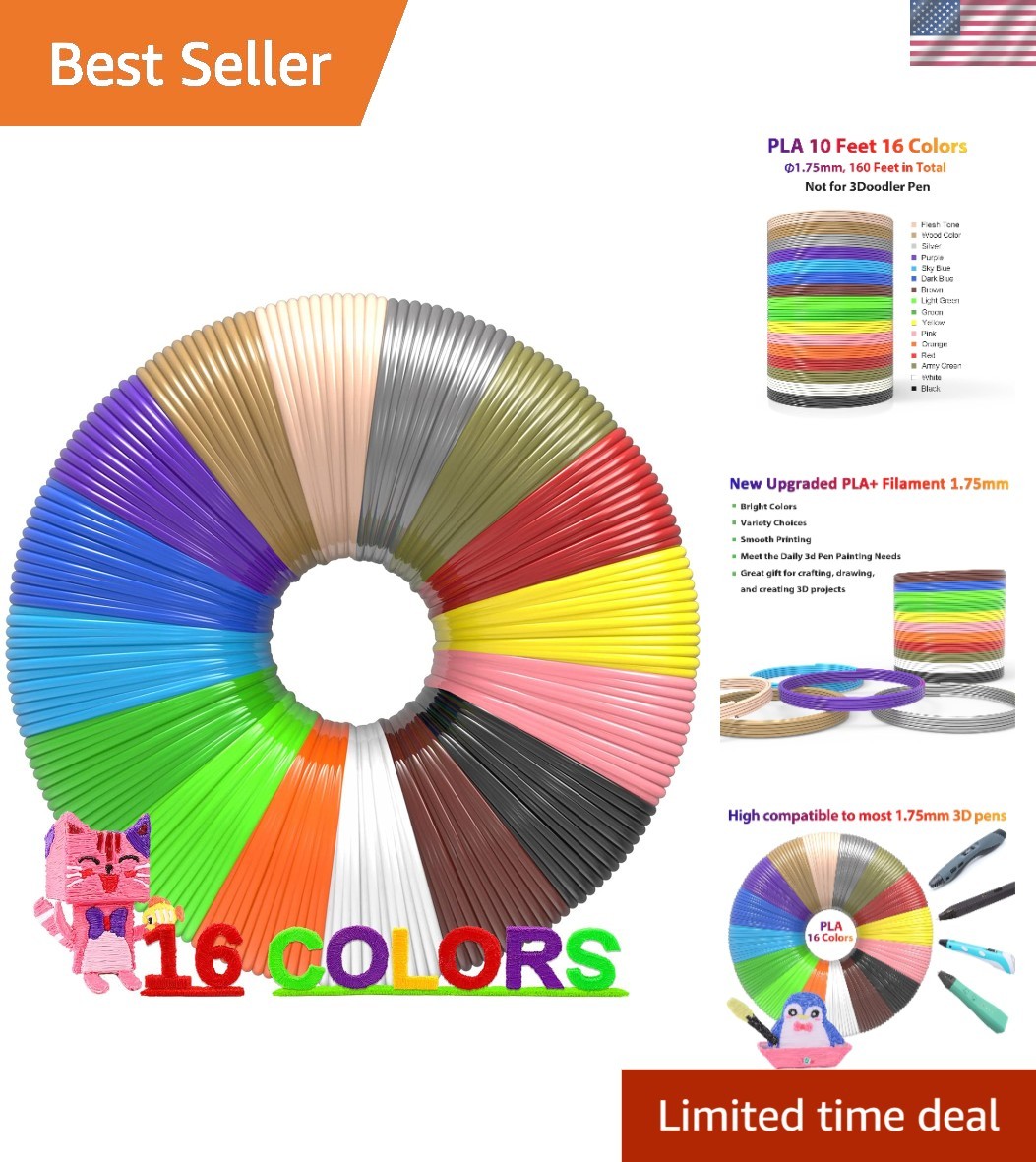 Versatile 3D Pen Filament 160 Feet, 16 Stunning Colors & 250 Scholarly Stencils