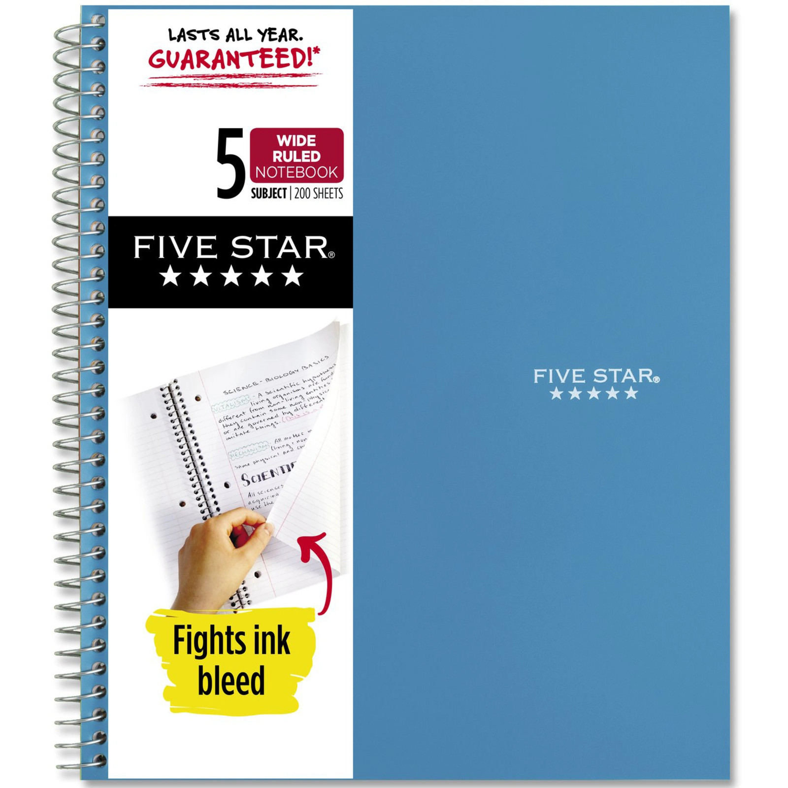 Five Star Wirebound Notebook, 8" x 10-1/2", 5 Subject, 200 Sheets, Tidewater