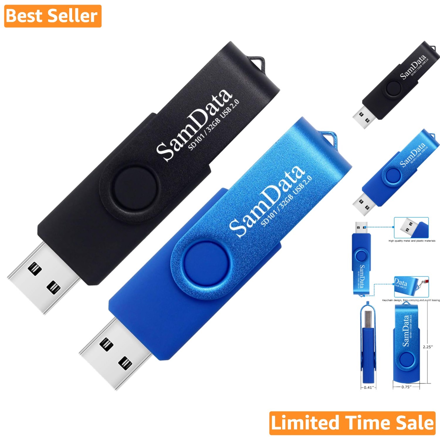 32GB USB Thumb Drive 2-Pack - Fast Transfer & Dual Colors for Easy Organization