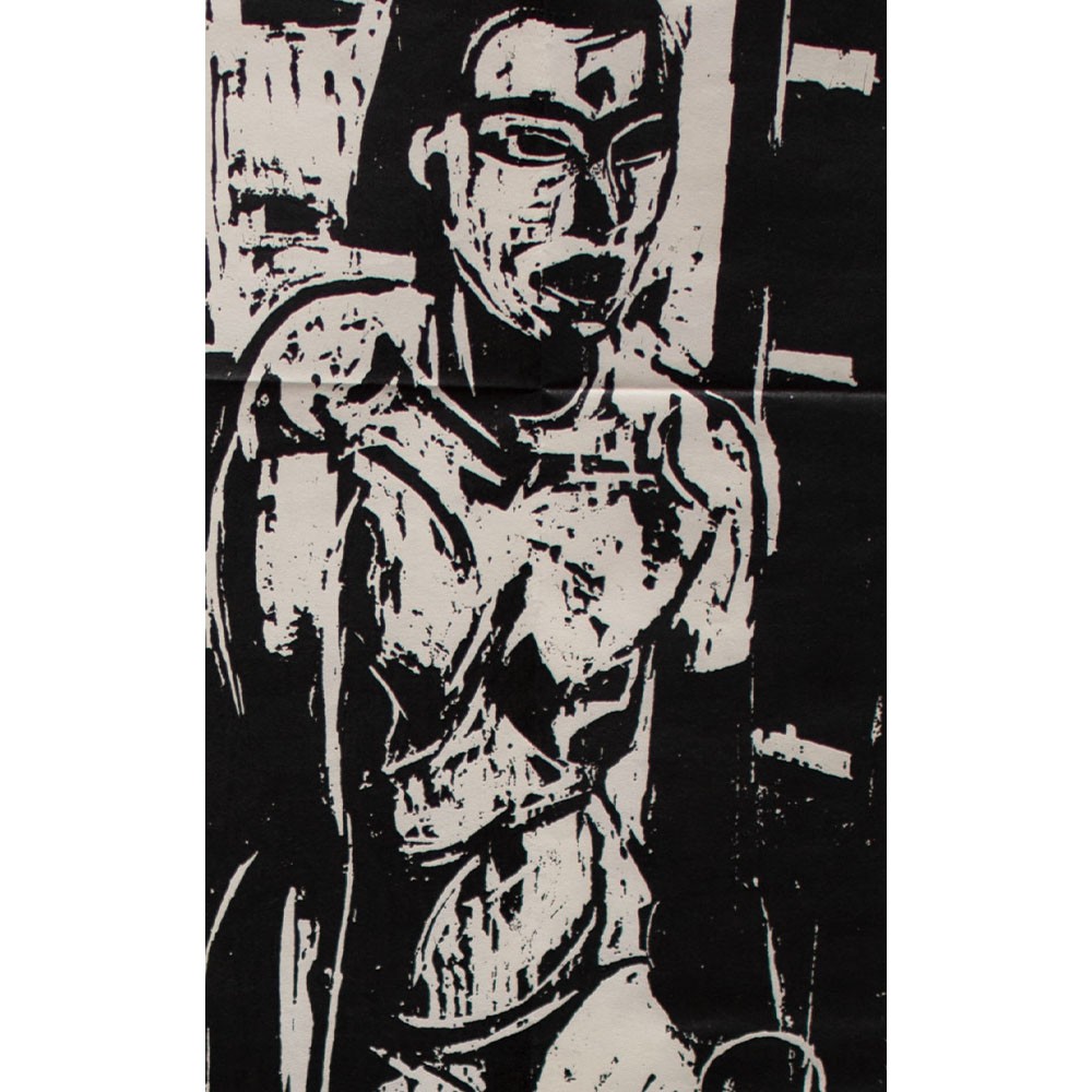 New Year's Eve Female Nude illegible signed woodcut on Japan paper 1989