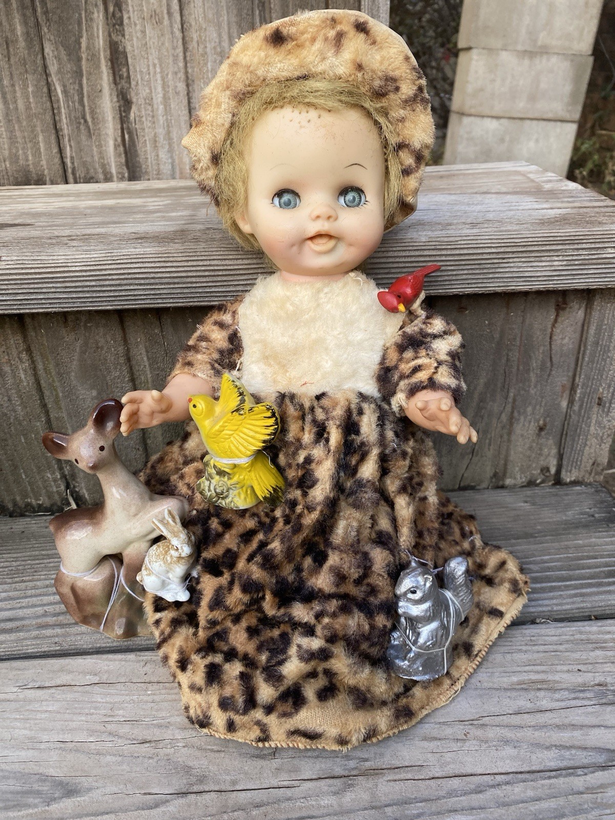 Vintage Unique Doll Forest Animals Birds Deer Rabbit Squirrel OOAK Fairytale