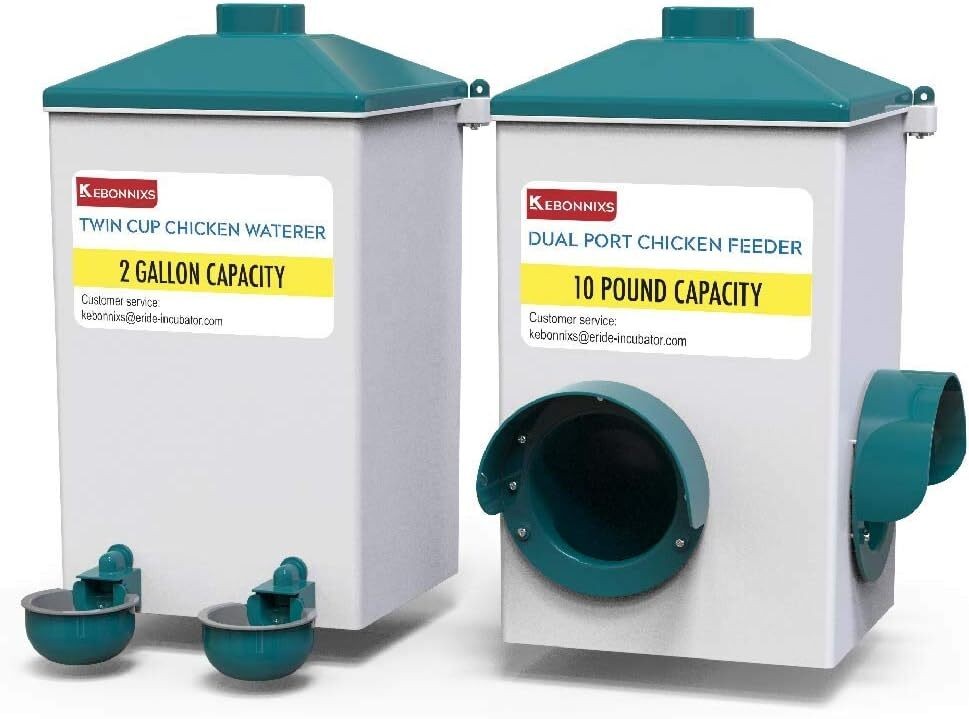 Automatic Chicken Cup Waterer & Port Feeder Set  Multiple Pet 2 Gallon/10 Pounds