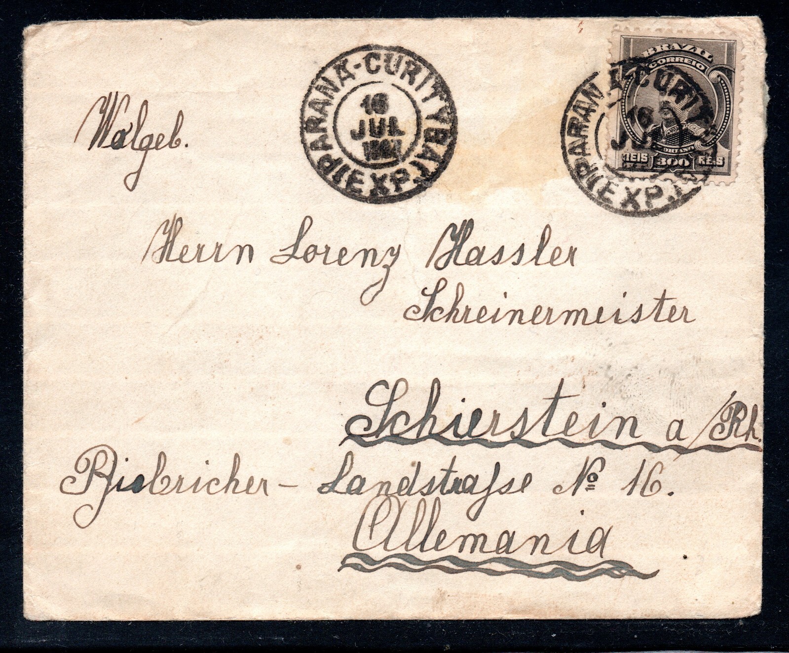 BRAZIL, SOBRE DESTINO ALEMANIA, PARANÁ - CURITIBA, 1907  (GE-65)