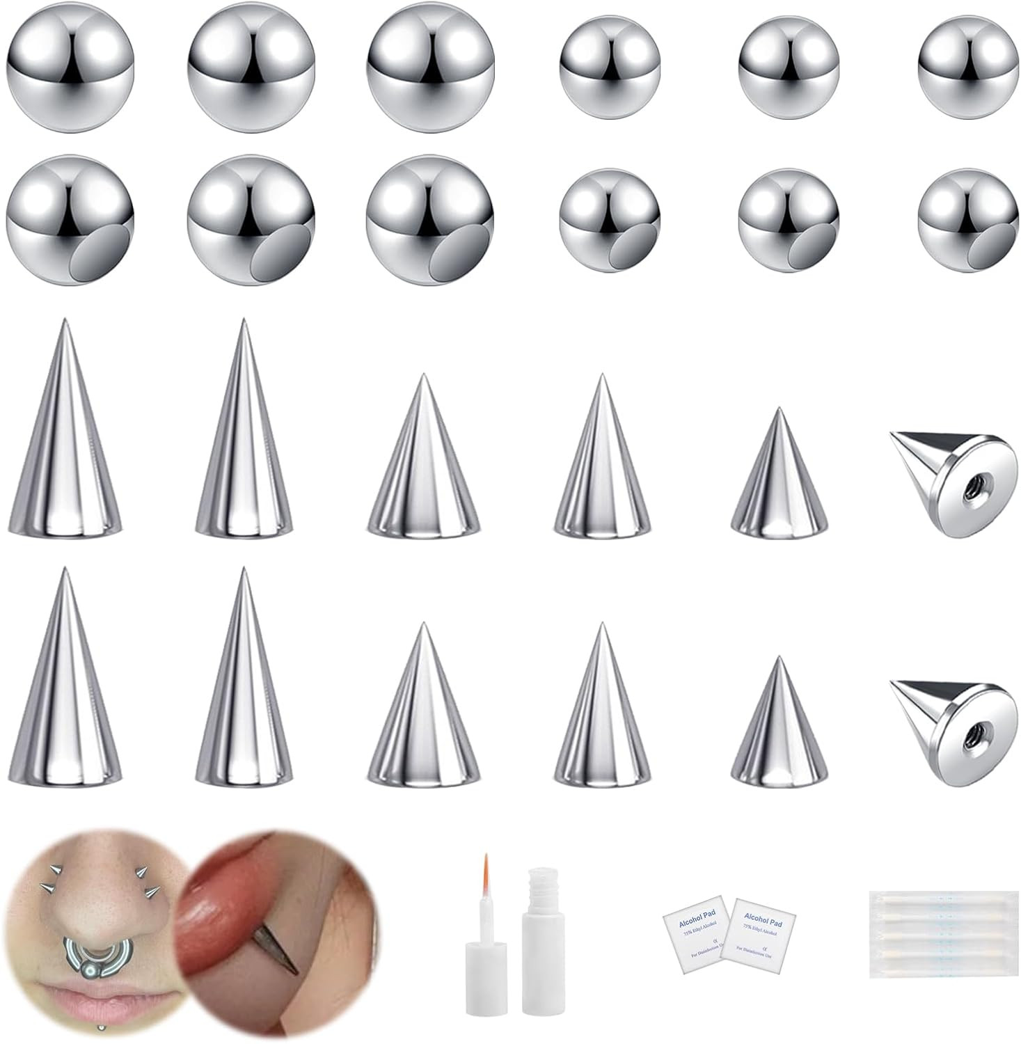 24Pcs Non-Piercing Body Jewelry with Replacement Balls and Eyelash Glue