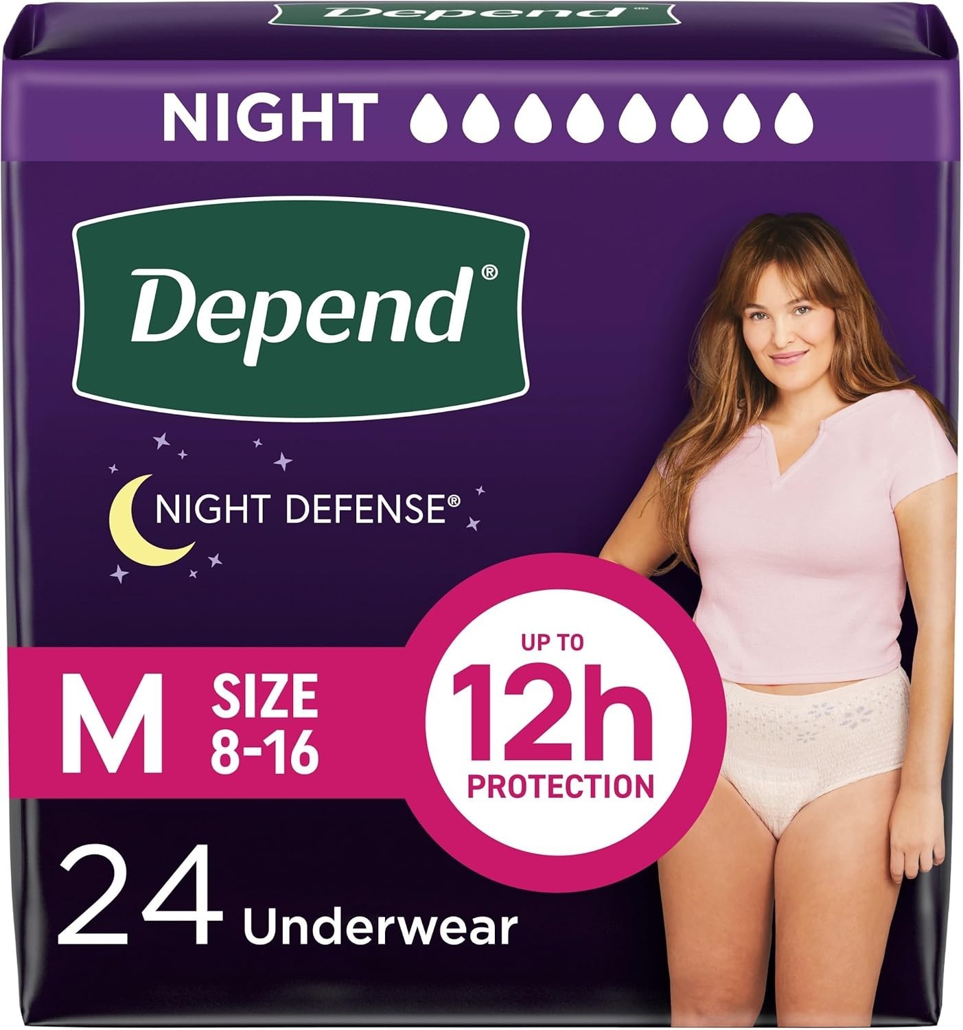 Depend Night Defense Women's Incontinence Underwear Medium-24 Ct