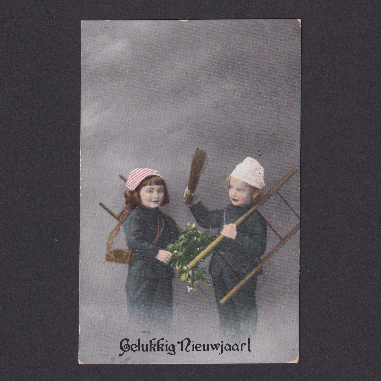 NETHERLANDS 1914, Vintage postcard, Happy New Year, Children, Posted
