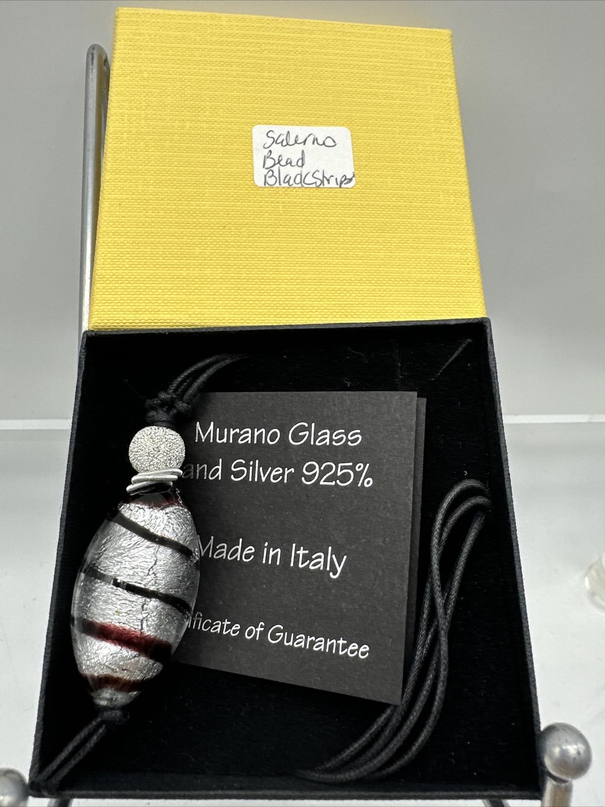 Murano Glass Salerno Silver Black Bead Pendant Venetian Glass (M3)