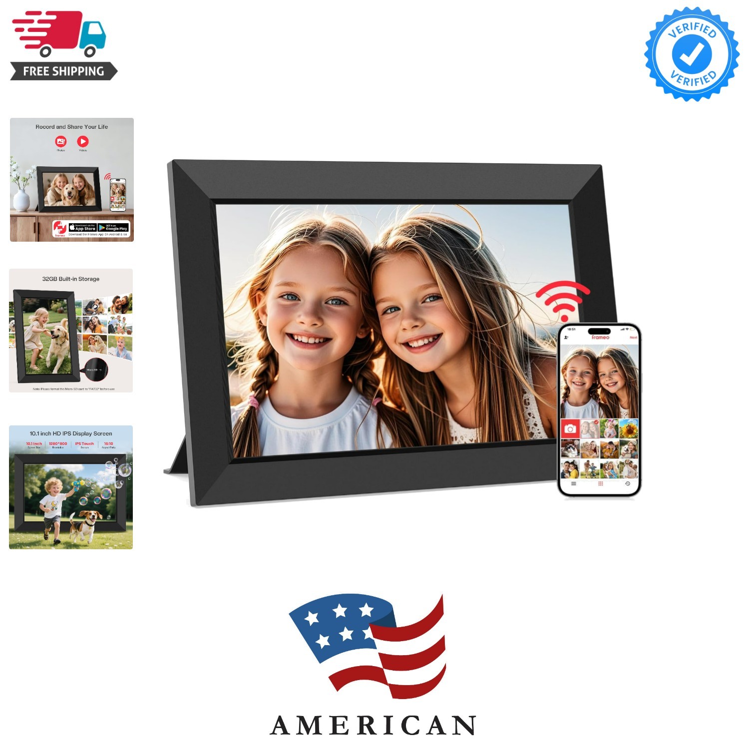 Frameo 10.1 Inch WiFi Digital Picture Frame, Smart Cloud Electronic Photo Fra...