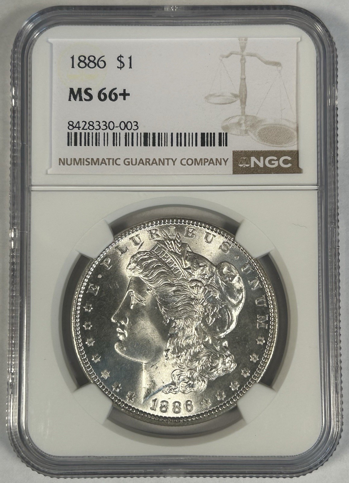 1886 Morgan Silver Dollar Coin Blast White NGC MS 66+