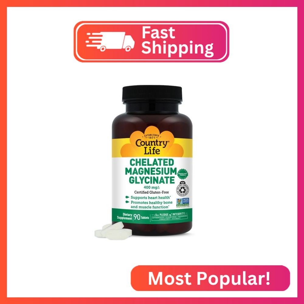 Country Life Chelated Magnesium Glycinate 400mg – High Absorption Magnesium for 