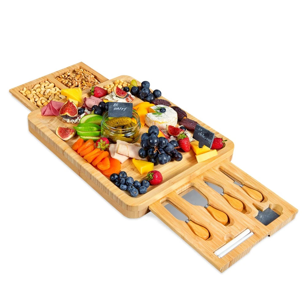 Royalhouse Bamboo Cheese And Charcuterie Board With Cutlery Drawers 80 Char
