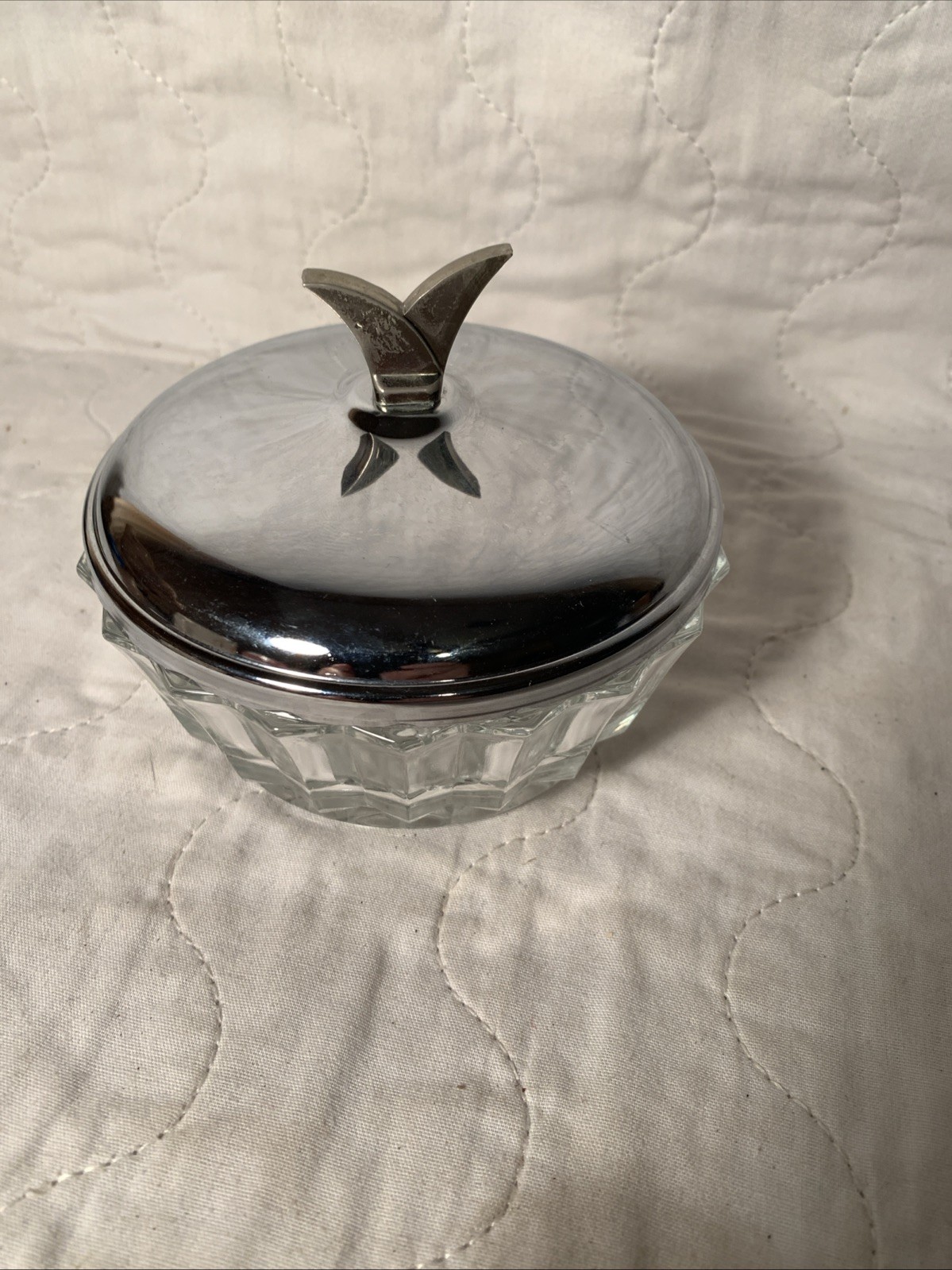 Mid Century Modern Kromex Covered Glass Dish/Candy Dish With Metal Lid Item N267