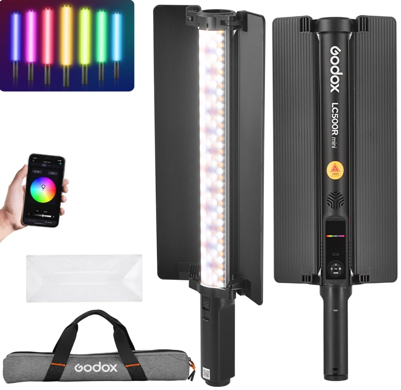 LC500R Mini Handheld RGB Tube Light, 2500K-8500K RGB Stick Light with Barndoo...